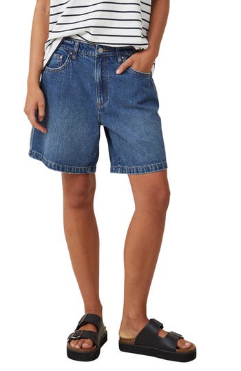 Shop Cotton On Relaxed Denim Carpenter Shorts In Lunar Blue/brown