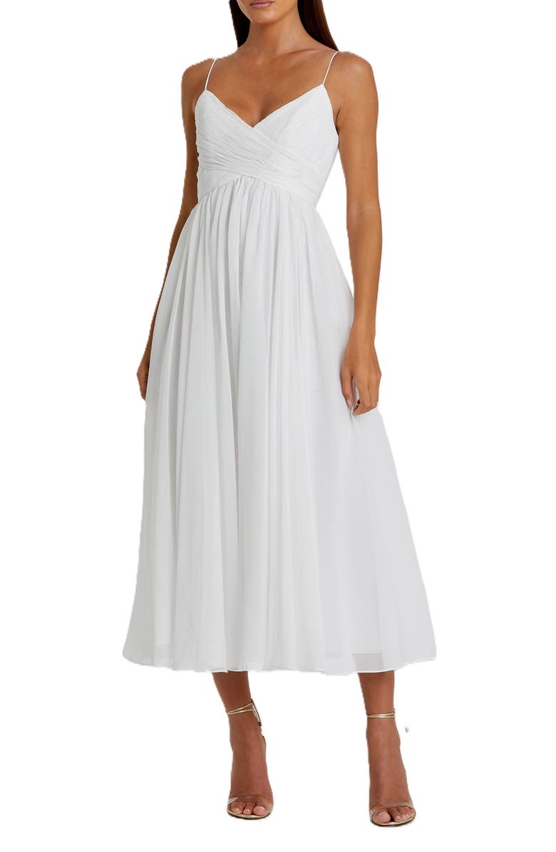 Mac Duggal Faux Wrap Sleeveless Flowy Midi Dress, Main, color, White