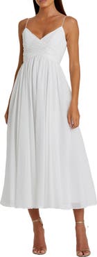 Mac Duggal Faux Wrap Sleeveless Flowy Midi Dress