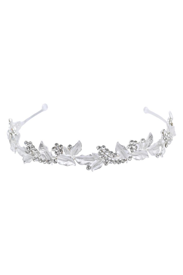 Rhinestone Leaf Pattern Headband, Main, color, Silver