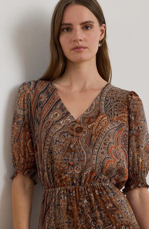 Ralph Lauren Paisley Belted Crinkle Georgette Dress In Multi