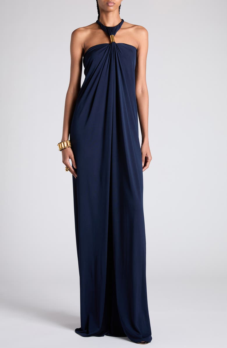 TOM FORD Gathered Racerback Crepe Jersey Gown, Main, color,