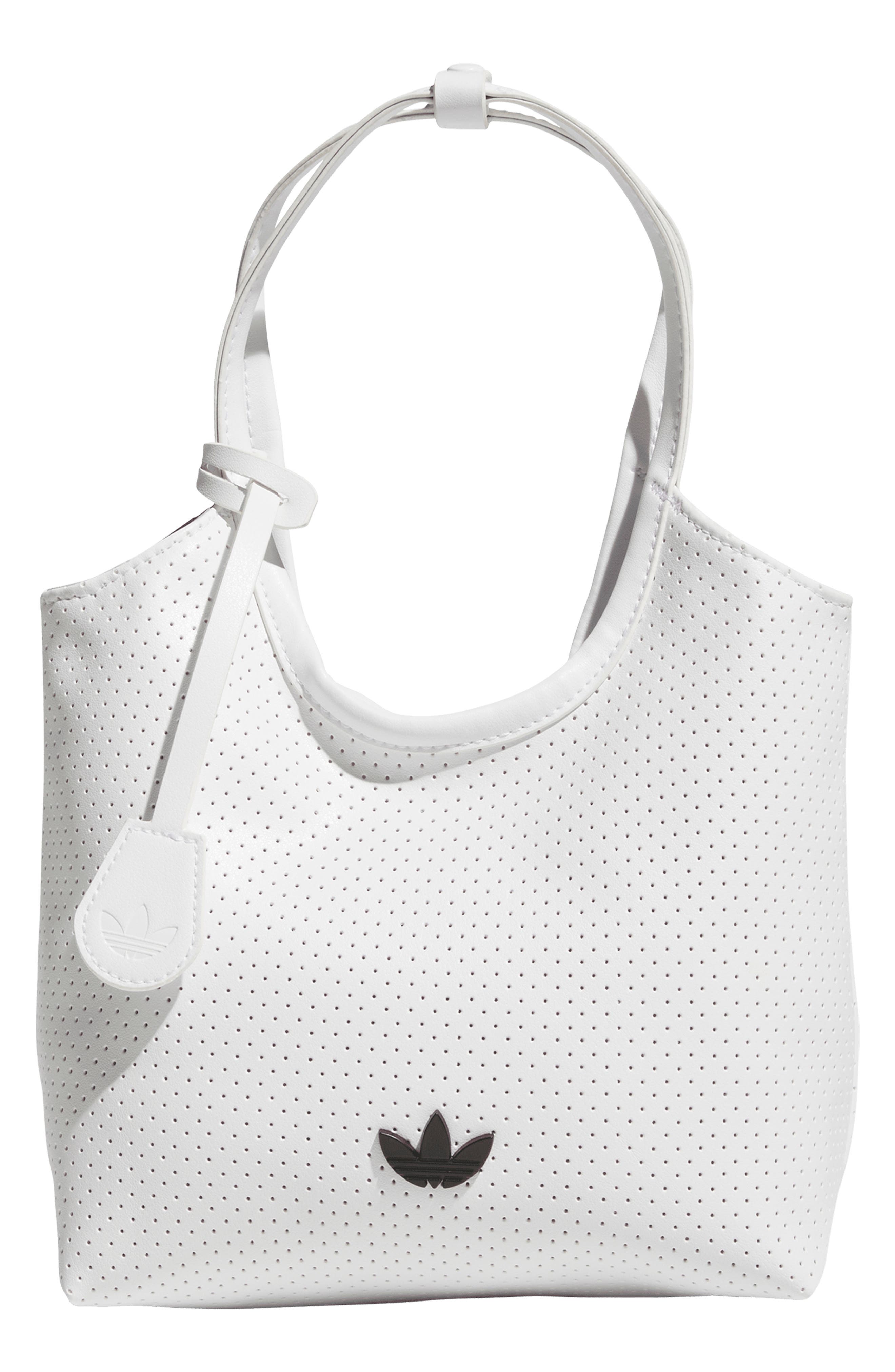 Kids' Mini Perforated Faux Leather Tote, Main, color, WHITE/ BLACK