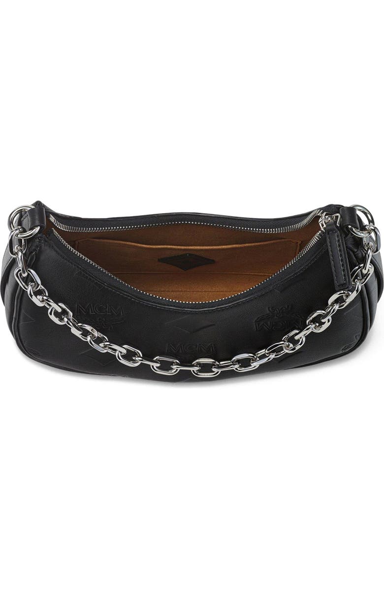 MCM Aren Crescent Hobo Bag in Maxi Monogram Leather, Alternate, color, Black