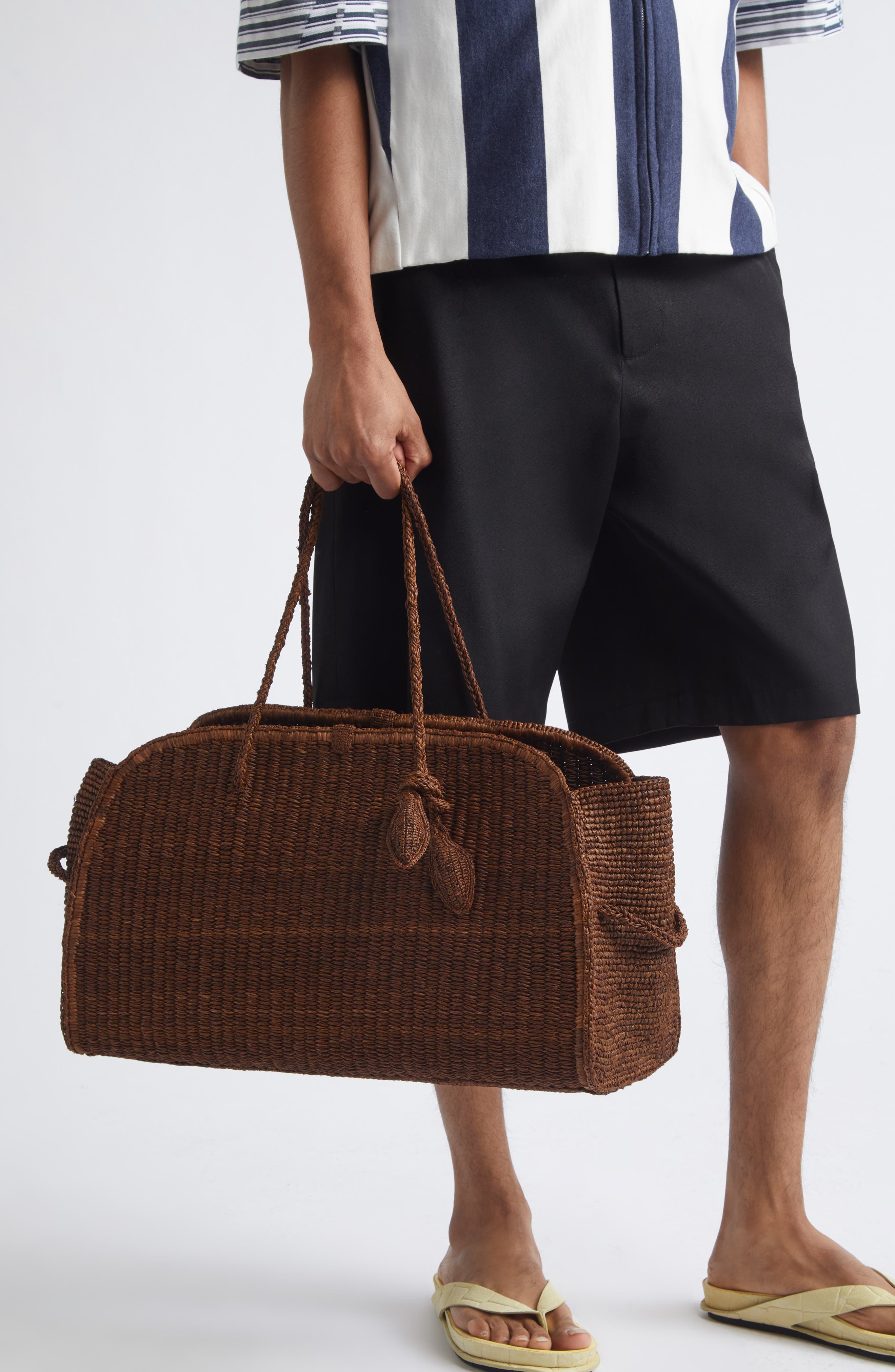 Jacquemus Le Grand Turismo Raffia Bowling Bag, Alternate, color, Camel