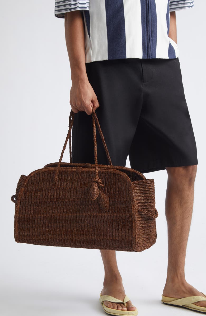 Jacquemus Le Grand Turismo Raffia Bowling Bag, Alternate, color, Camel