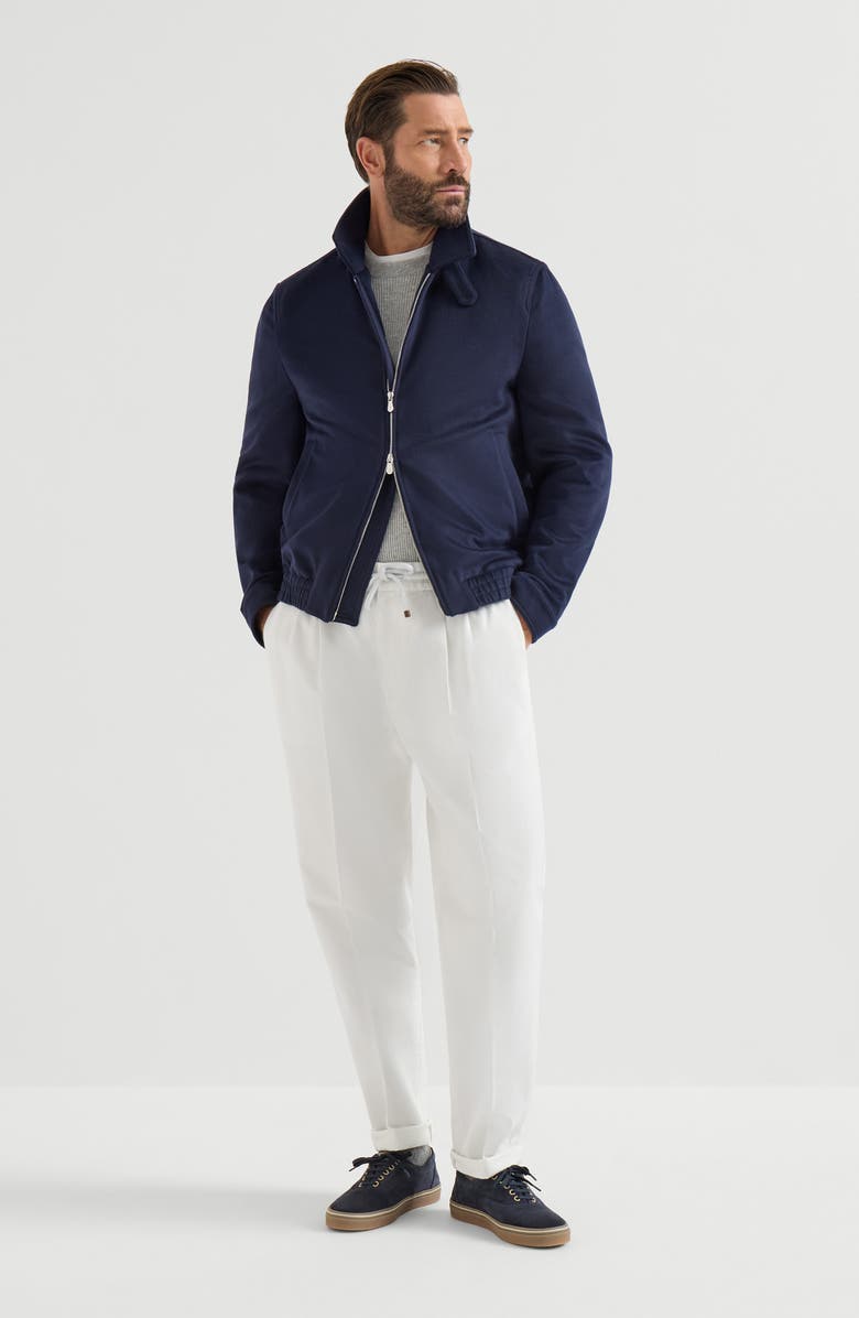 Brunello Cucinelli Garment-dyed twisted cotton gabardine trousers with drawstring and double pleats, Alternate, color, Snow