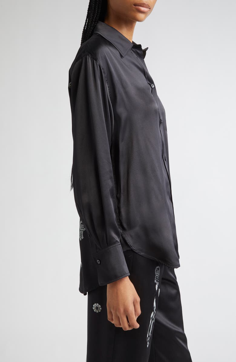 Victoria Beckham Crystal Print Silk Pajama Shirt, Alternate, color, Black