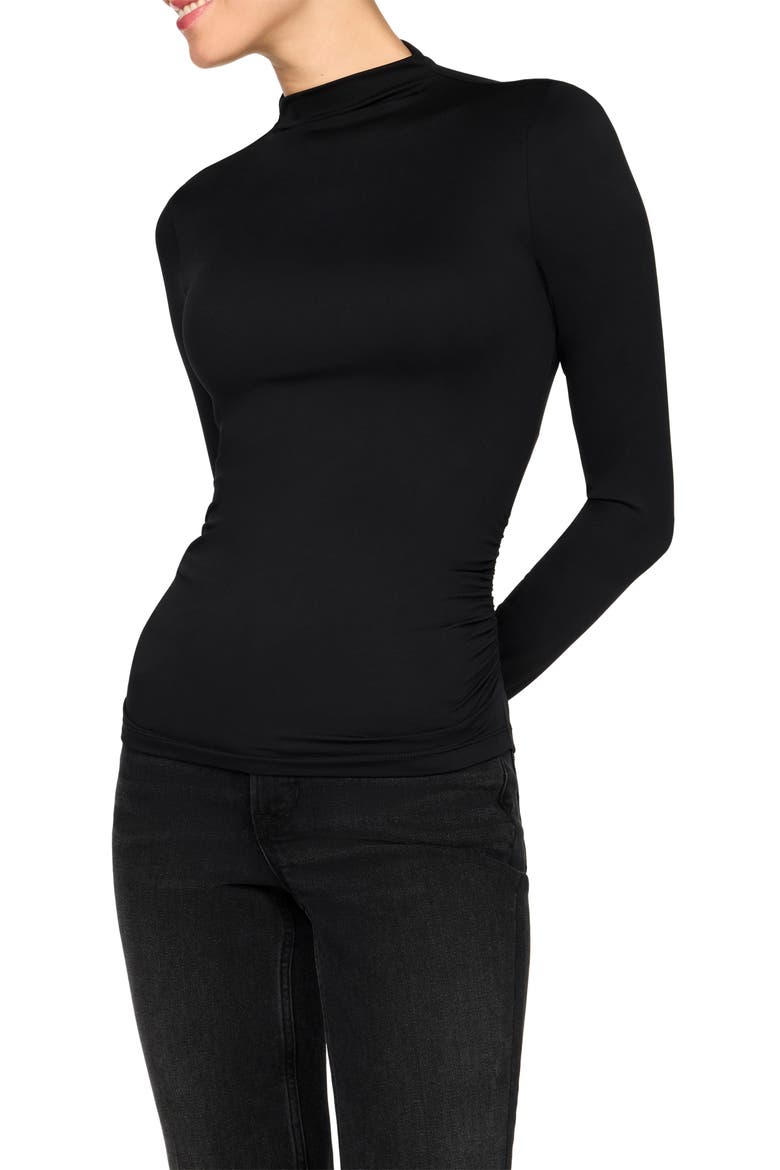 Mock Neck Shirred Top, Alternate, color, CLASSIC BLACK