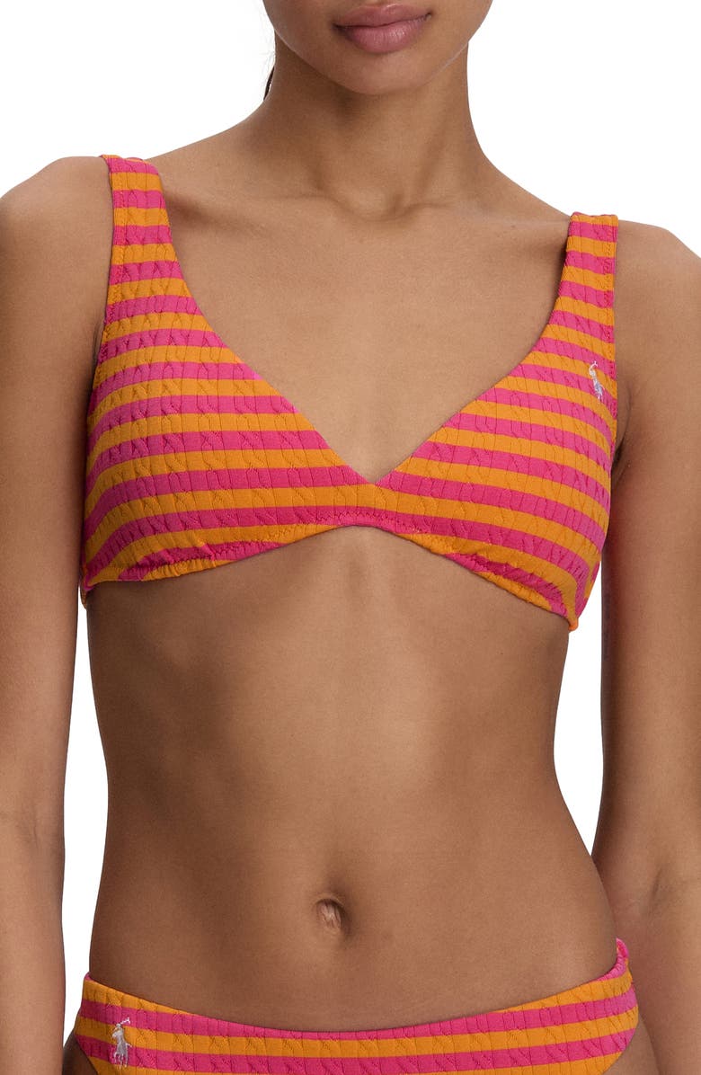 Polo Ralph Lauren Stripe Bikini Top, Main, color, Desert Pink Sail Ora