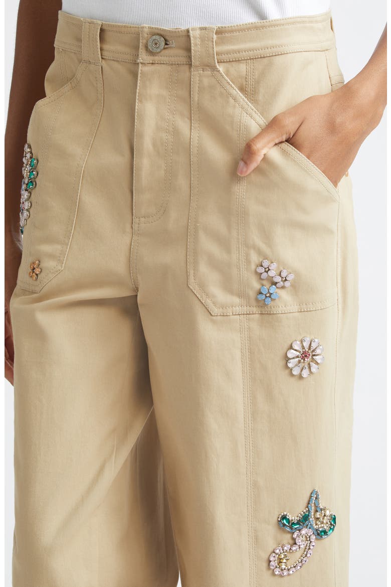 Rhinestone Paisley Embroidered Ankle Pants, Alternate, color, KHAKI