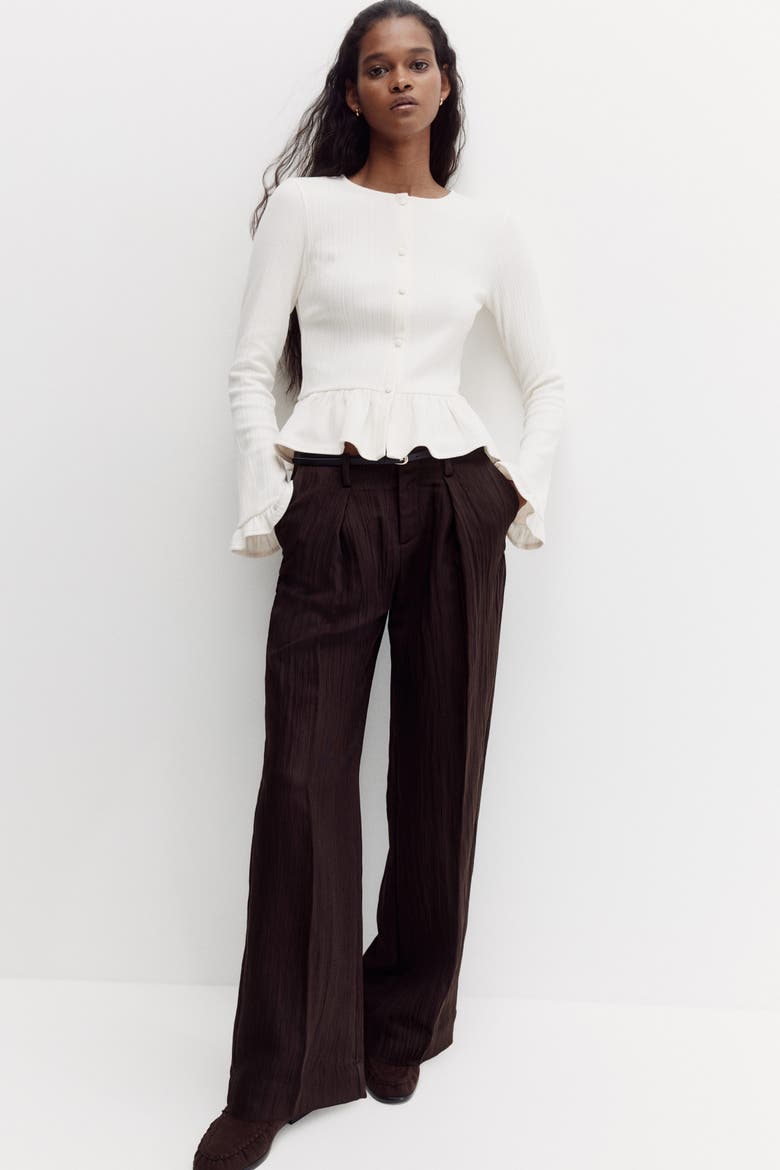 Crinkled Tailored Trousers, Main, color, Dark brown