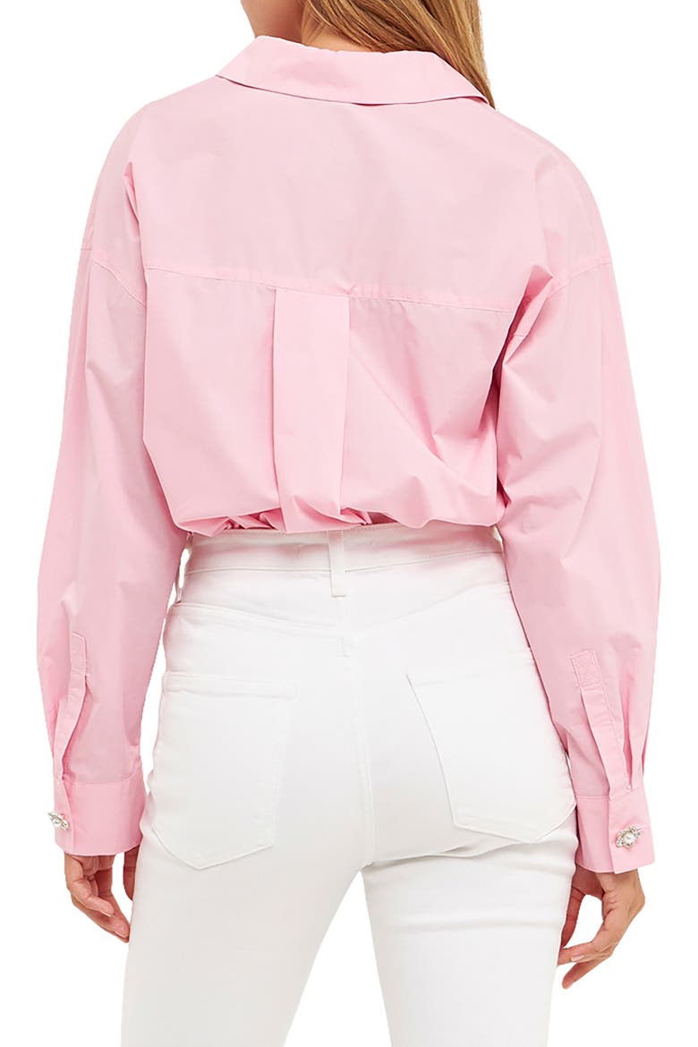 Imitation Pearl Button-Up Cotton Shirt, Alternate, color, PINK
