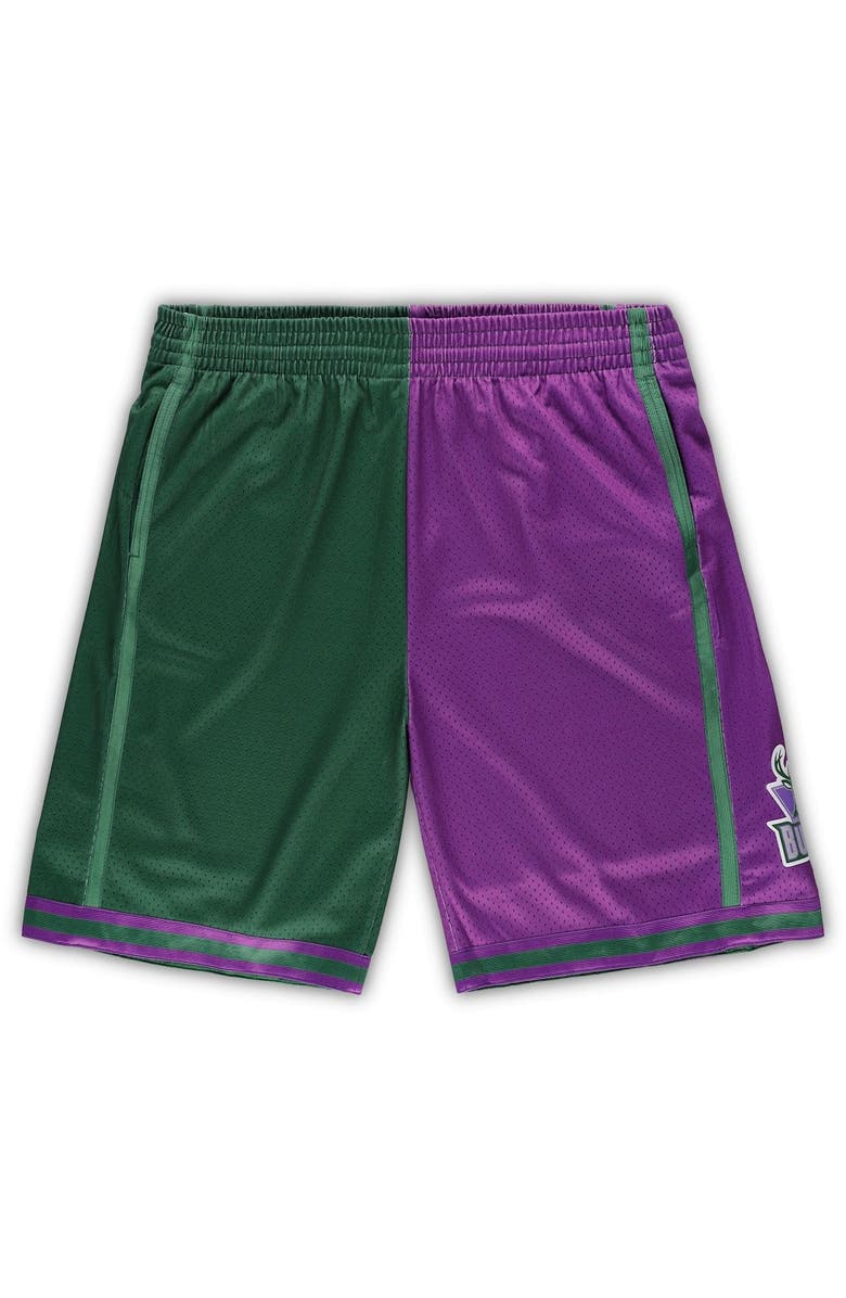 Mitchell & Ness Men's Mitchell & Ness Green/Purple Milwaukee Bucks Big & Tall Hardwood Classics Split Swingman Shorts, Main, color, Green