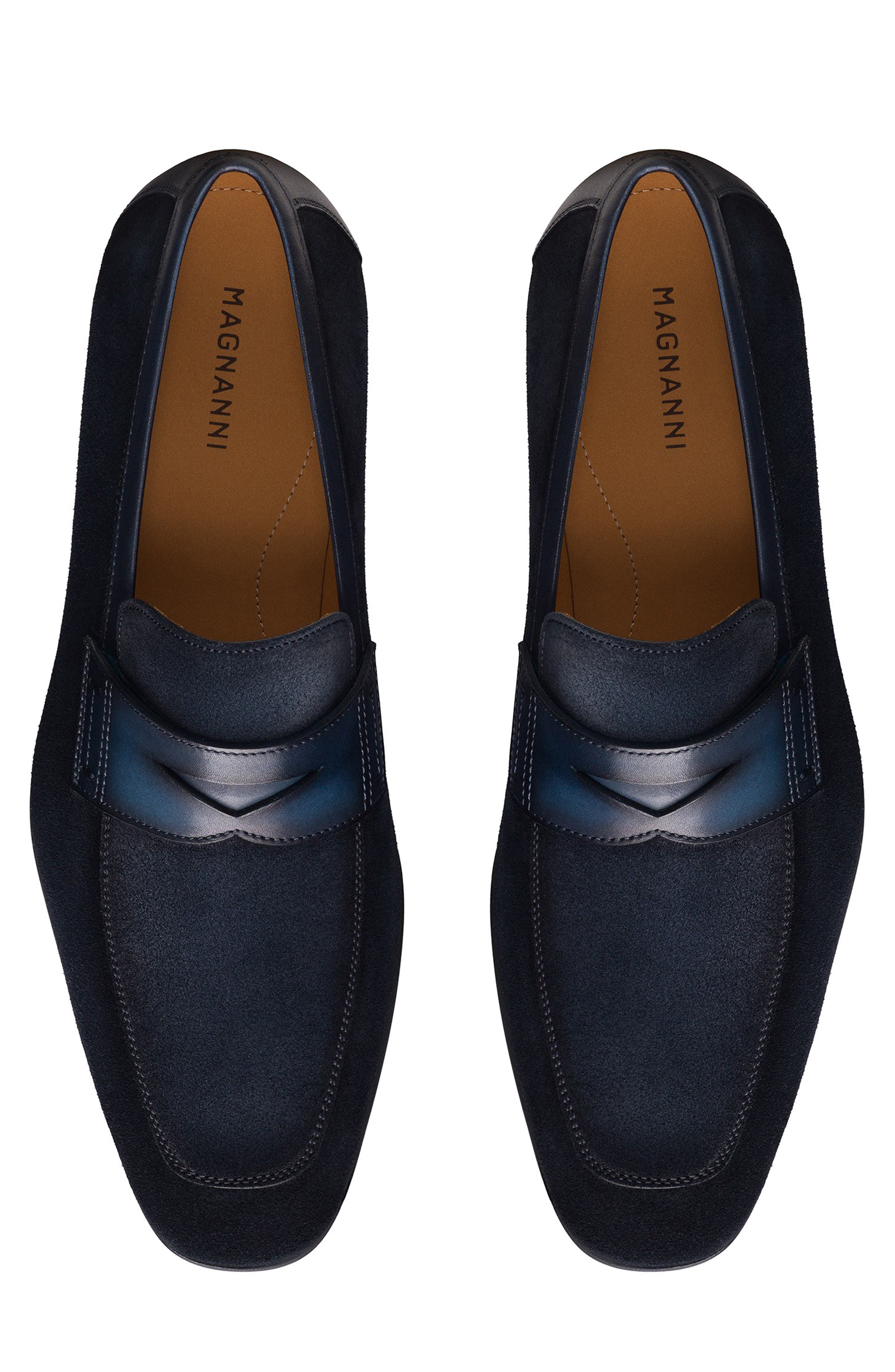 Magnanni Ramiro V Square Toe Penny Loafer, Alternate, color, Navy Suede / Navy