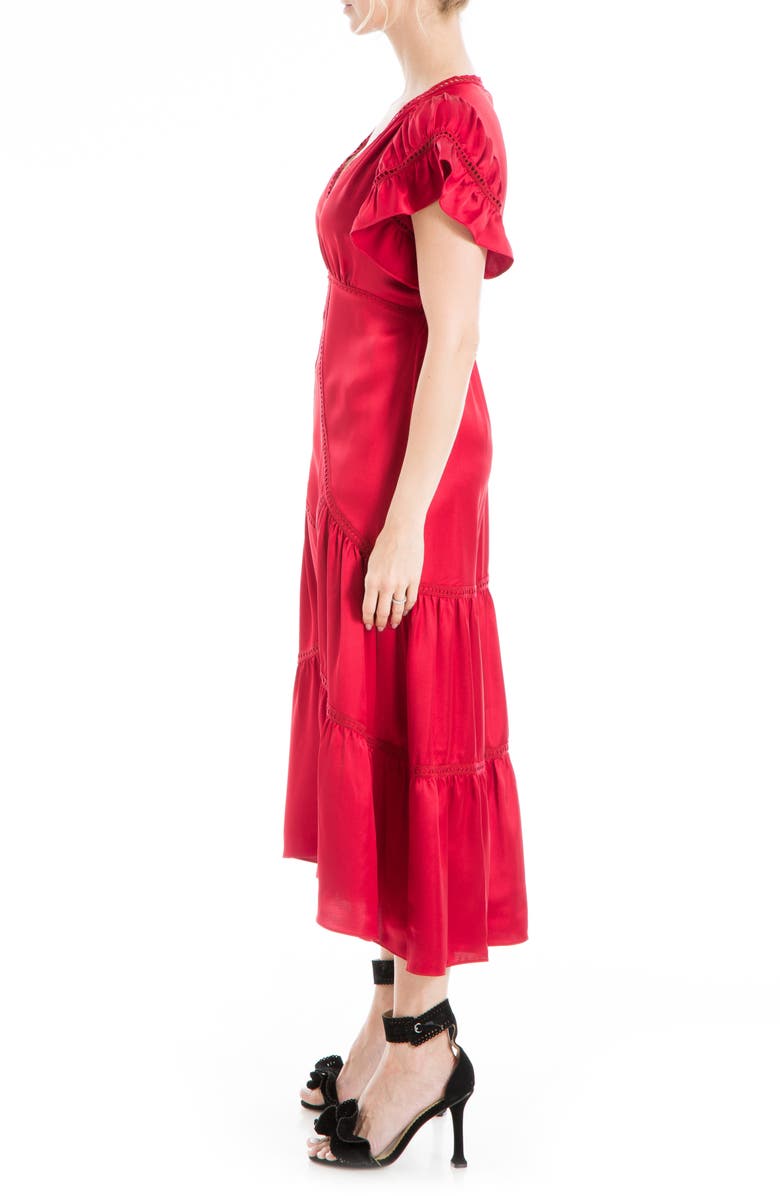 MAX STUDIO Flutter Sleeve Satin Midi Dress, Alternate, color, Wine1