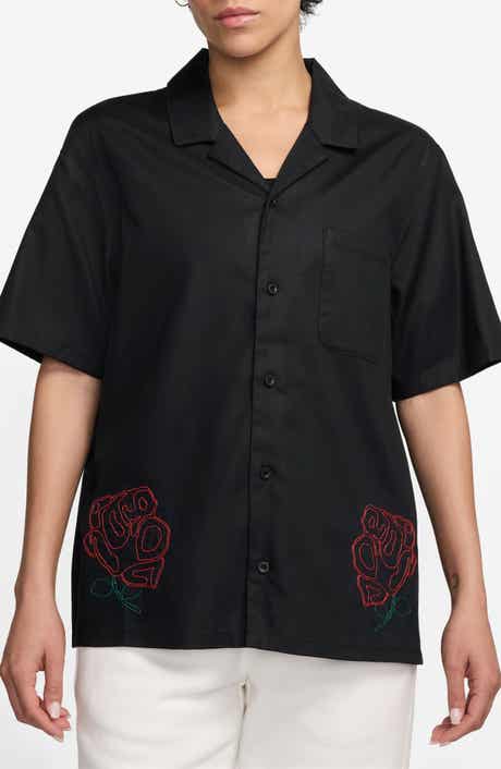 Jordan Rose Embroidered Cotton Camp Shirt