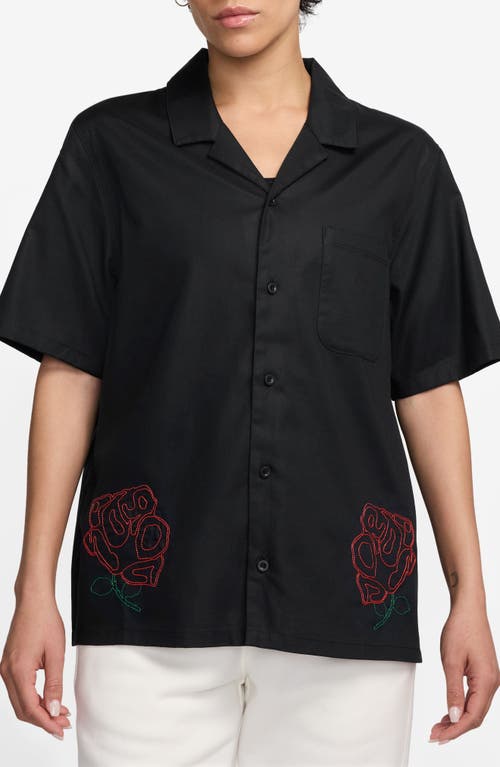 JORDAN JORDAN ROSE EMBROIDERED COTTON CAMP SHIRT 