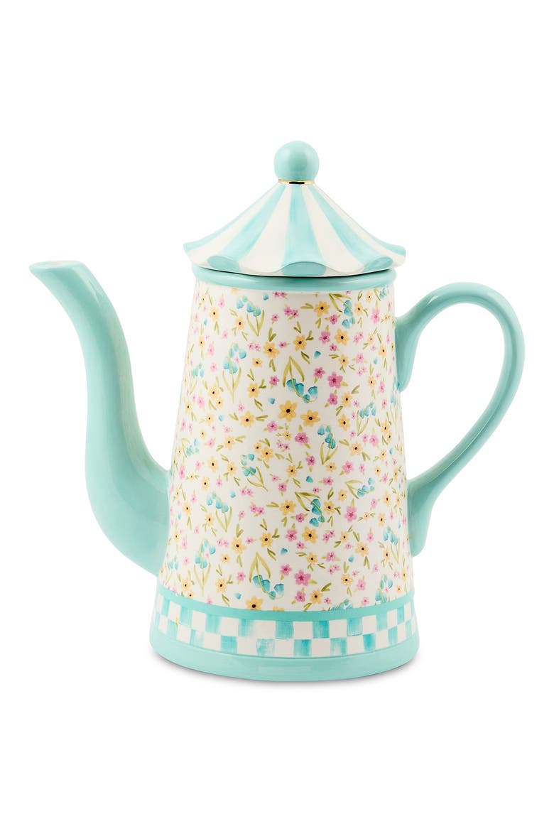 Posie Patch Ceramic Teapot, Main, color, TEAL