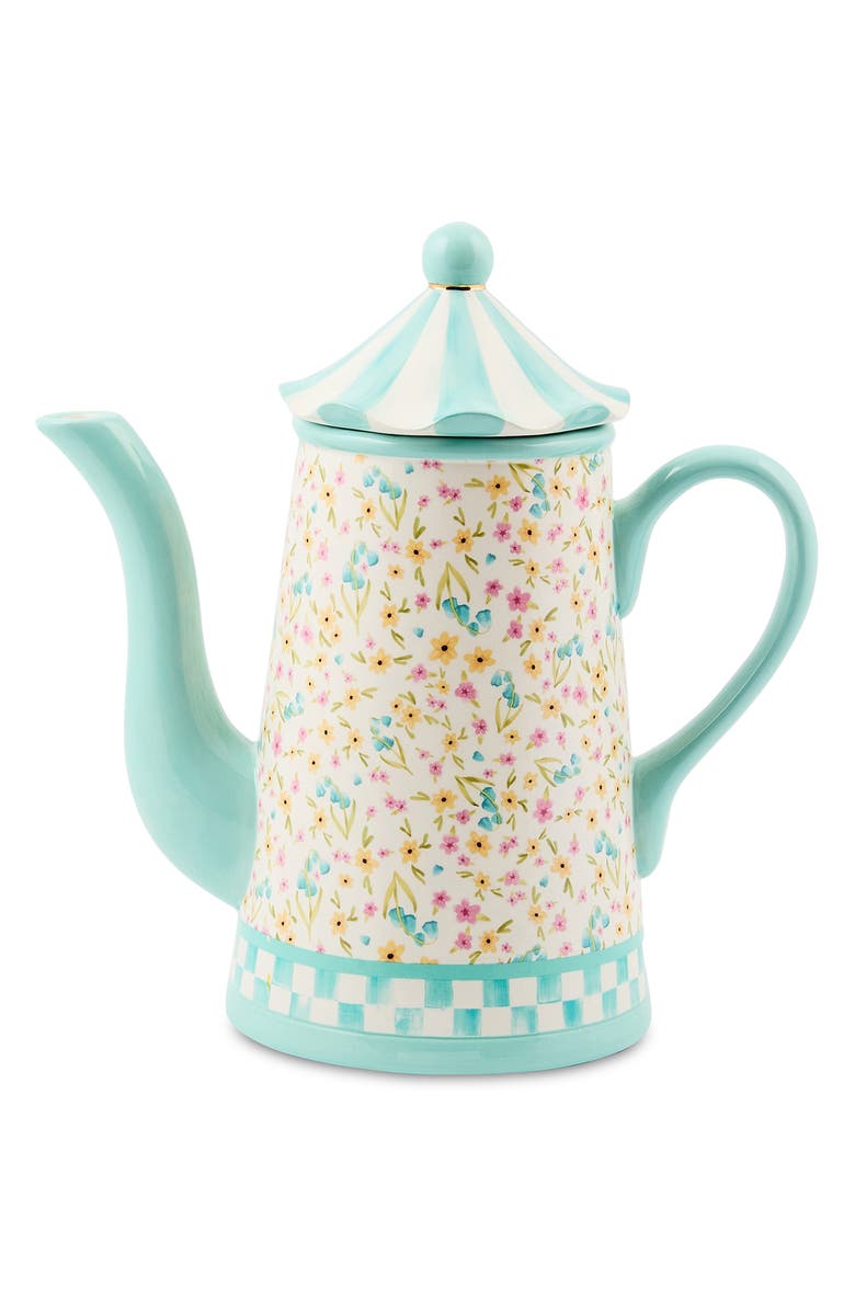 MACKENZIE CHILDS Posie Patch Ceramic Teapot, Main, color, Teal