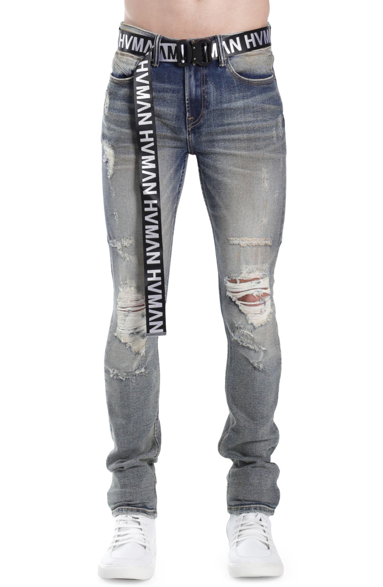 HVMAN Strat Belted Super Skinny Jeans