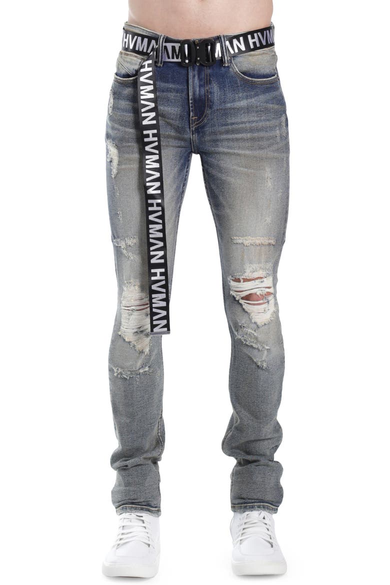 Strat Belted Super Skinny Jeans, Main, color, ALLOY 2