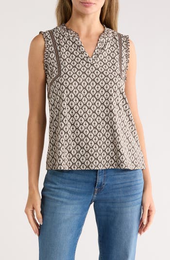 Lucky Brand Split Neck Tank In Brown