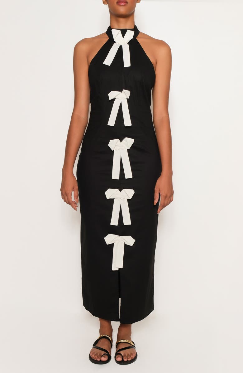 The Lulo Project Cliff Bow Front Halter Maxi Dress, Alternate, color, 