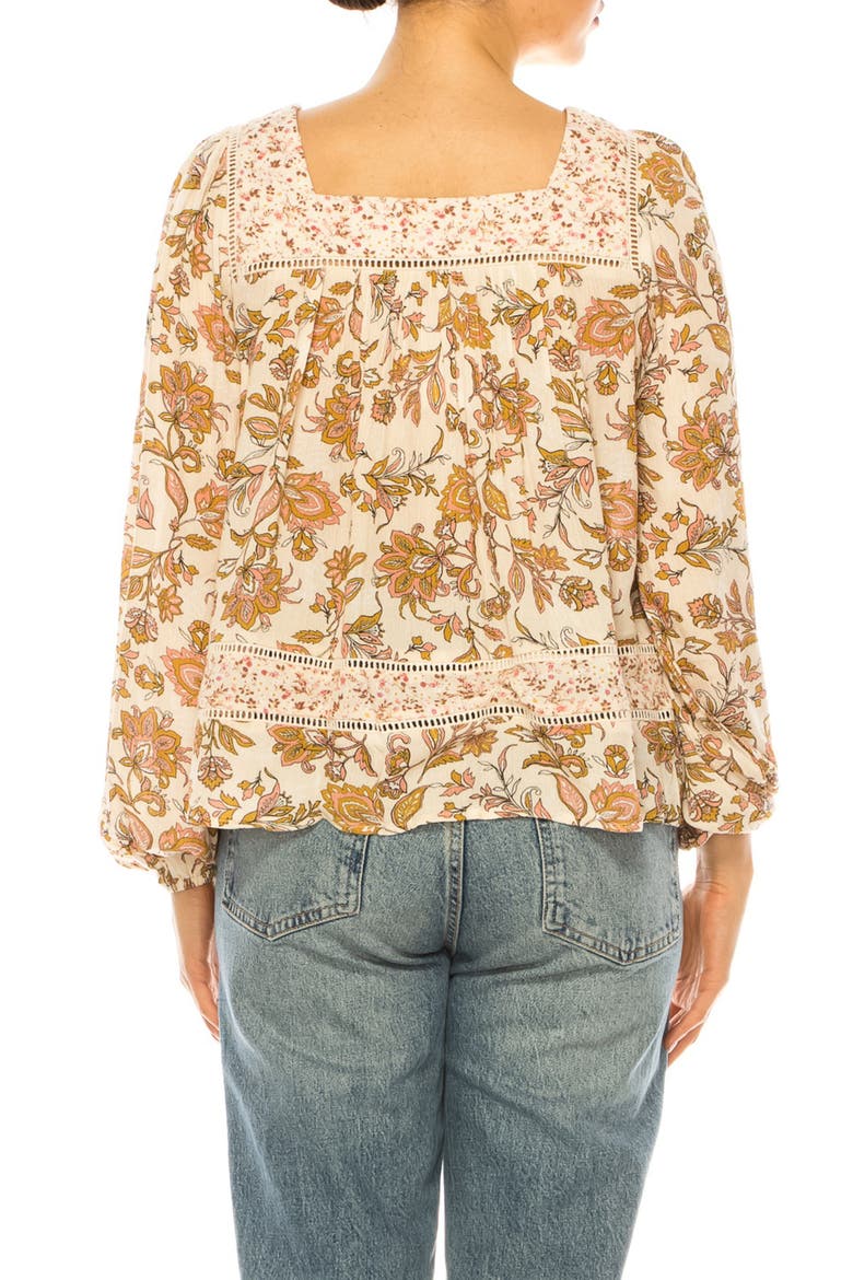 Mixed Print Lace Trim Top, Alternate, color, NATURAL