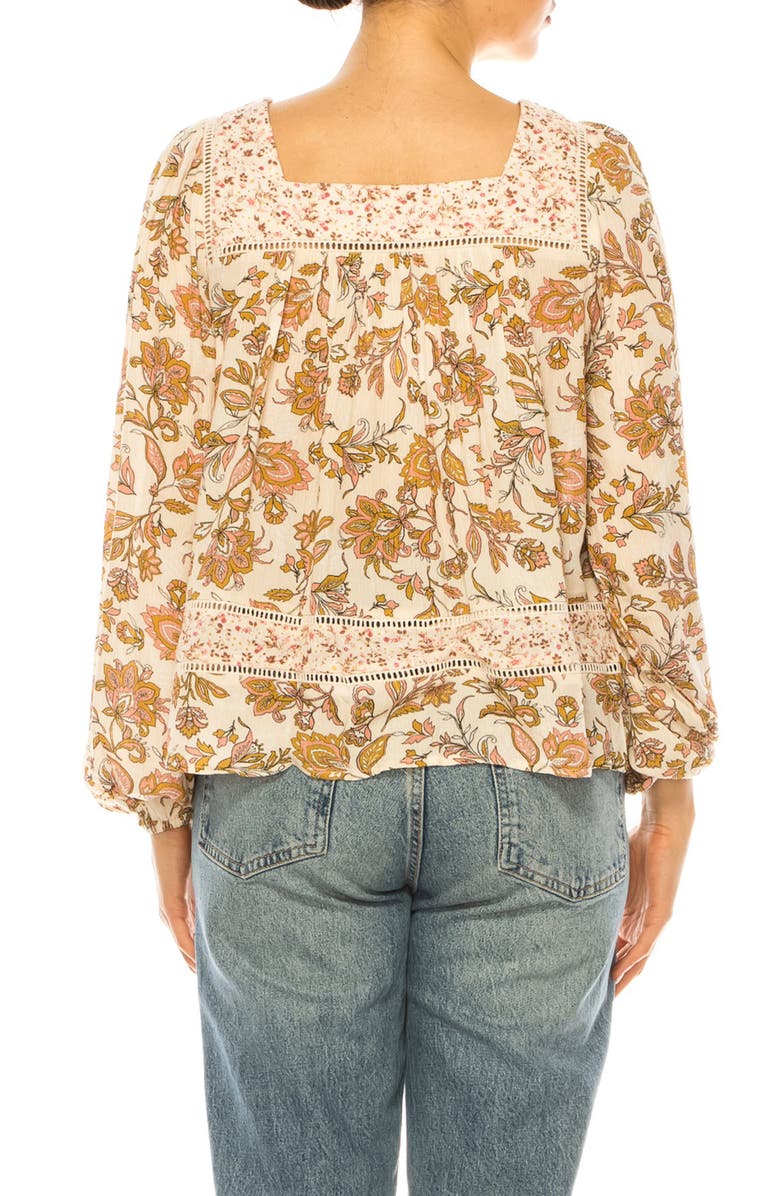A COLLECTIVE STORY Mixed Print Lace Trim Top, Alternate, color, Natural