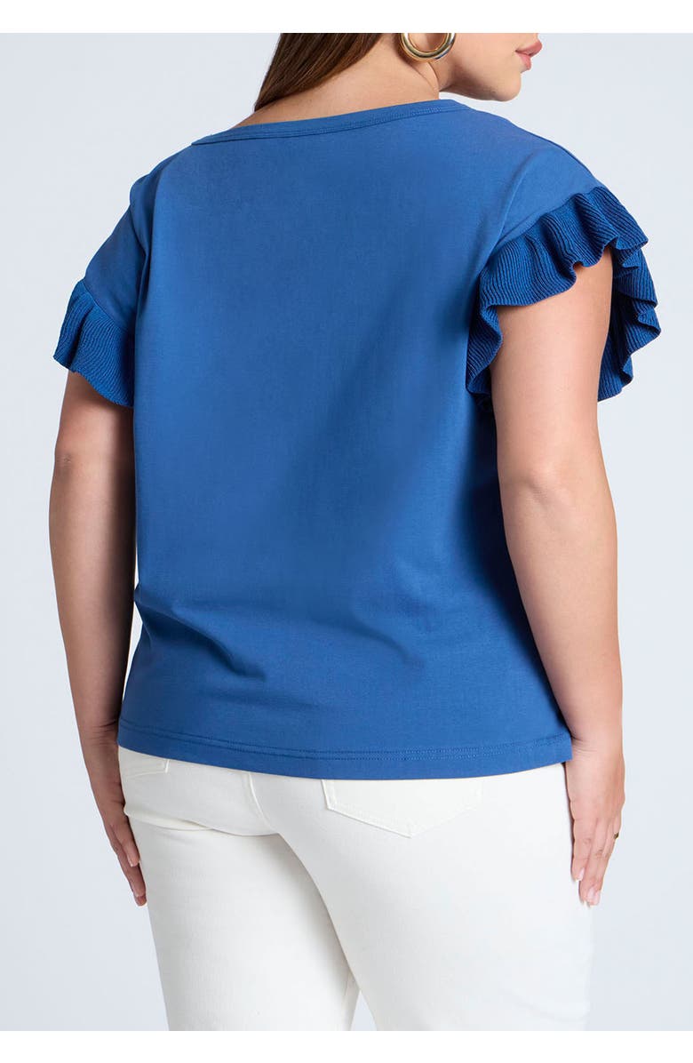 ELOQUII Ruffle Sleeve Tee, Alternate, color, Azure Blue