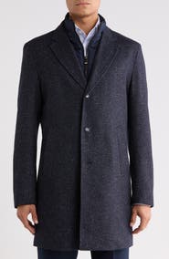 BOSS Hyde Tweed Coat with Removable Quilted Bib