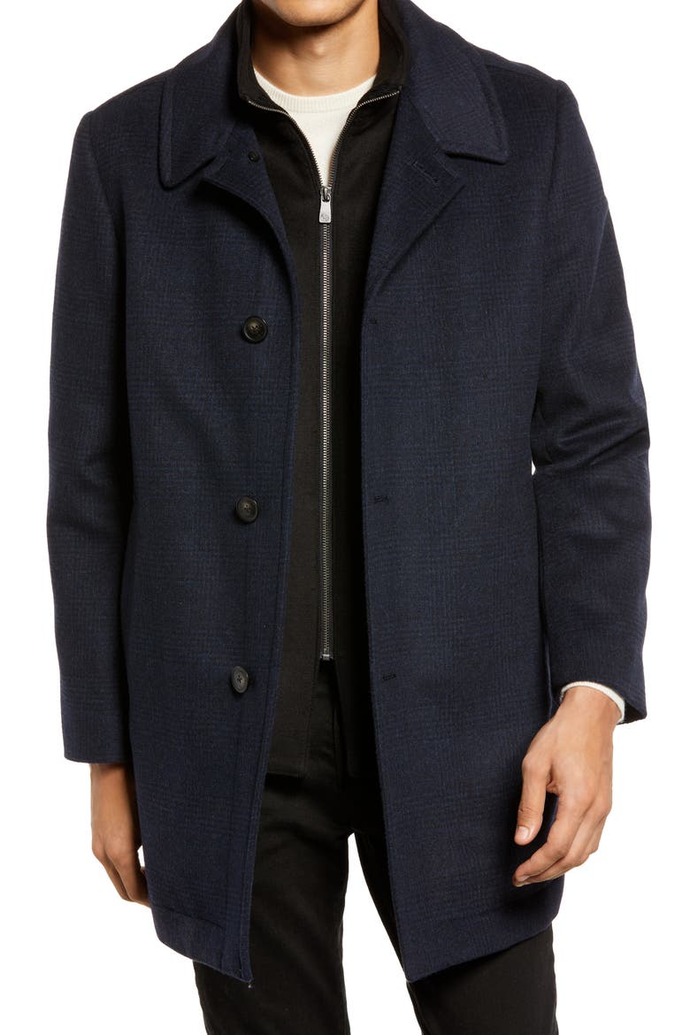 MacBeth Wool Blend Car Coat with Bib, Main, color, NAVY PLAID