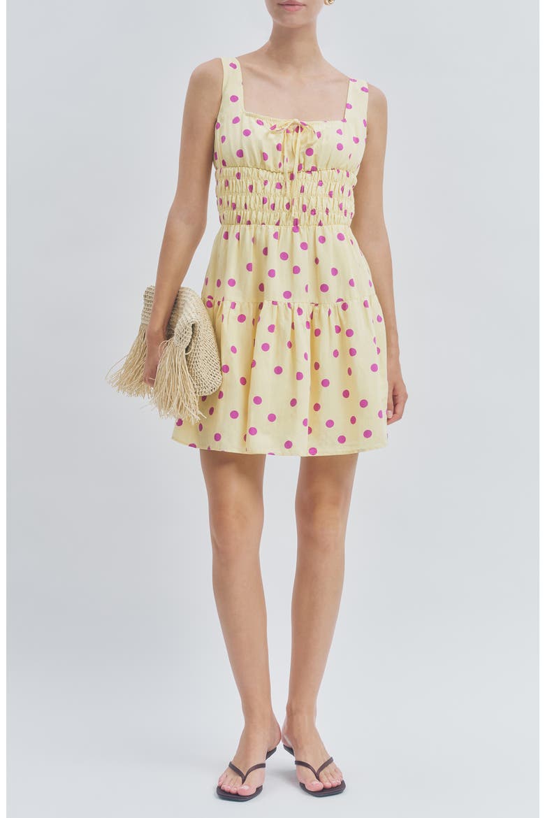 Skye Polka Dot Minidress, Main, color, YELLOW PURPLE