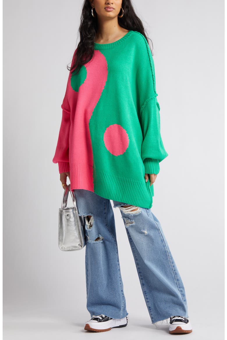 Yin & Yang Oversize Sweater, Main, color, PINK GREEN