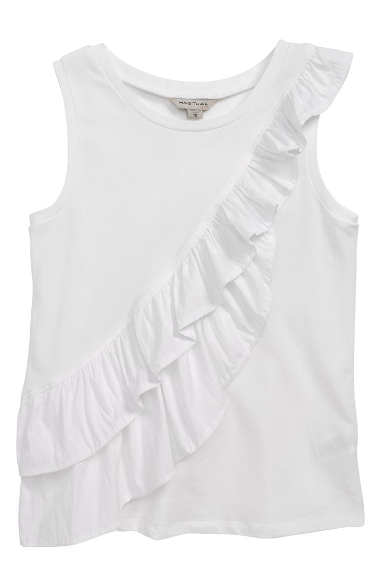 Habitual Calista Mixed Fabric Ruffle Tank Top, Main, color, 