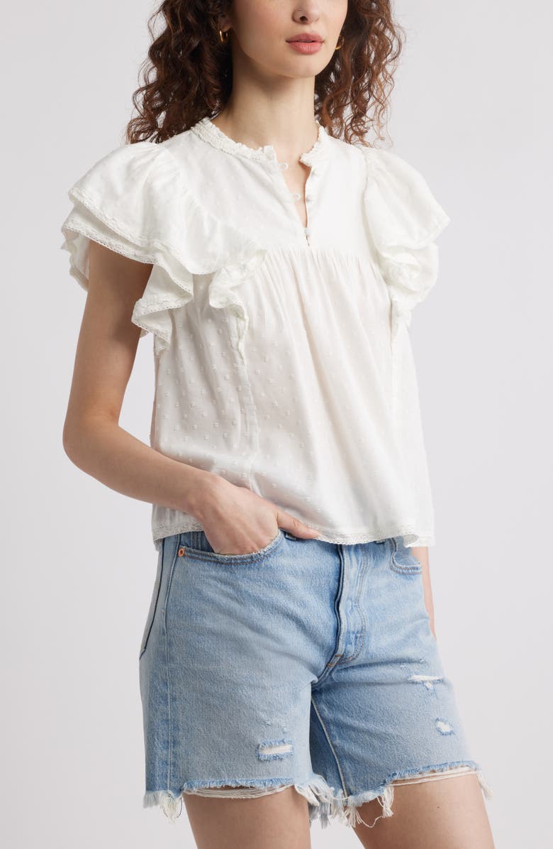 Treasure & Bond Ruffle Sleeve Clip Dot Top, Alternate, color, White Blanc