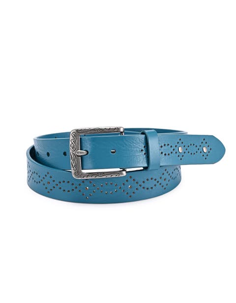 Daisy Genuine Leather Perforated Floral Detail Belt