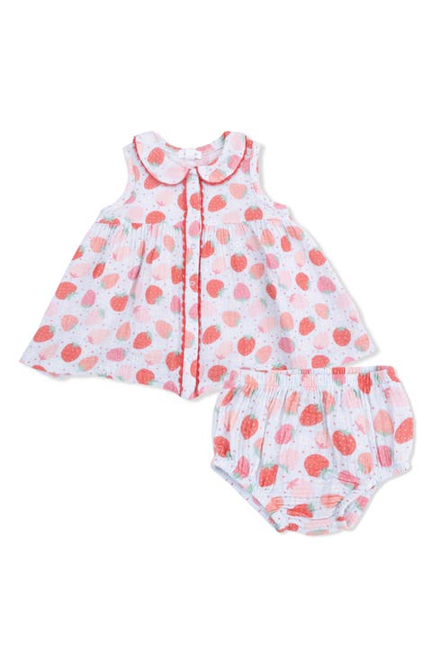 Strawberry Bliss Organic Cotton Muslin Sundress & Bloomers Set