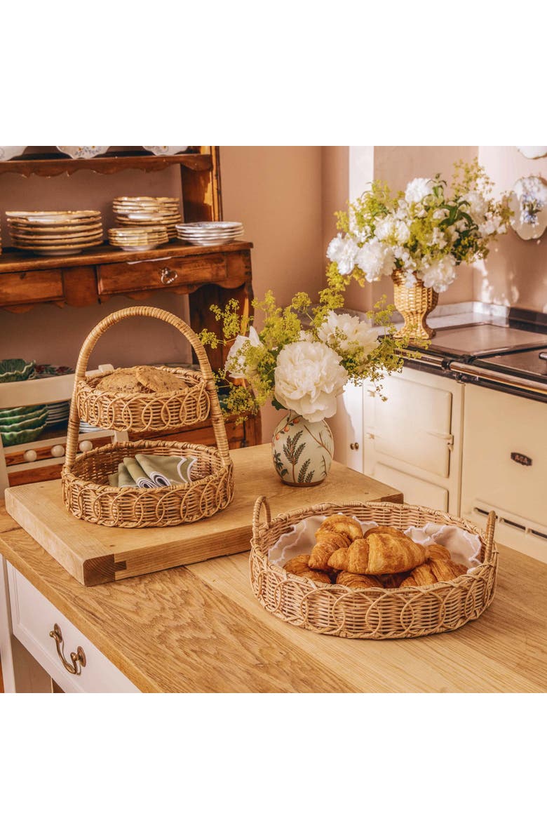 Mrs. Alice Small Rattan Two-Tiered Stand, Alternate, color, Brown