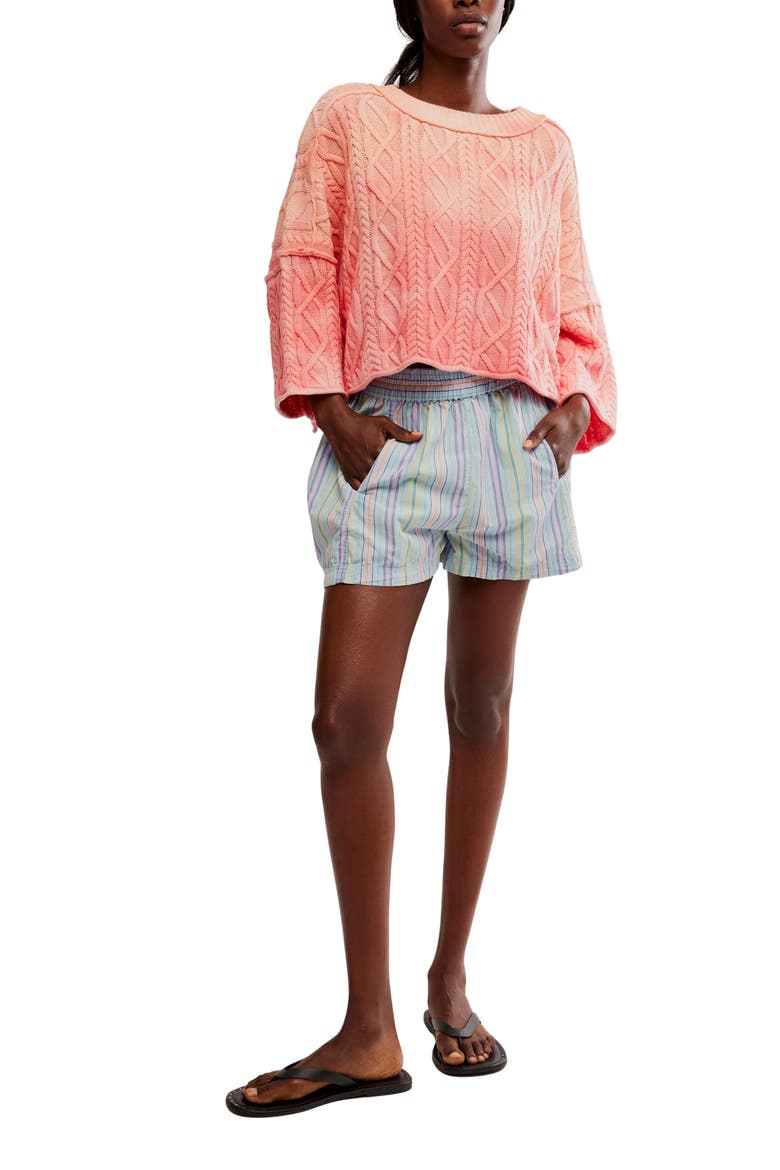 Get Free Stripe Cotton Pull-On Shorts, Alternate, color, SKY BLUE COMBO