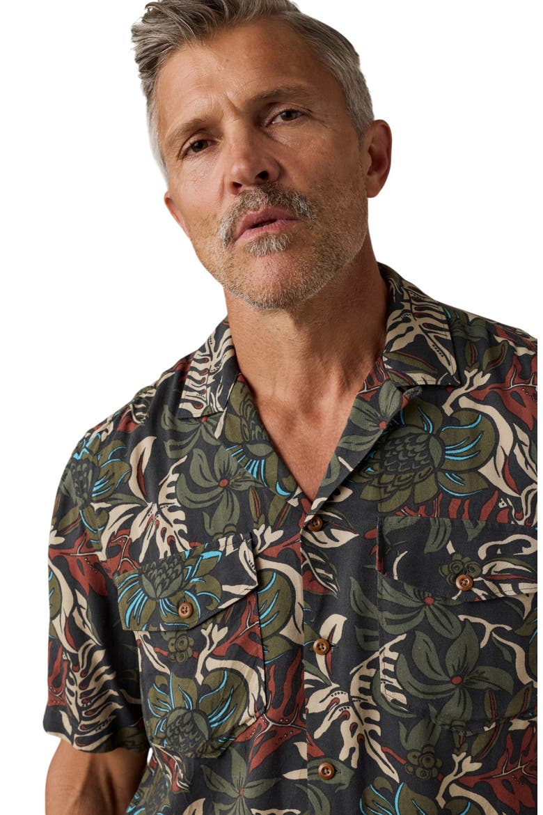 Bali Button-Up Camp Shirt, Alternate, color, RAINFOREST NIGHTS