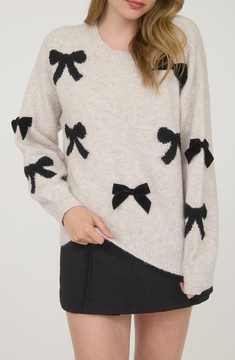 Blu Pepper Bow Embellished Sweater, Main, color, Oatmeal