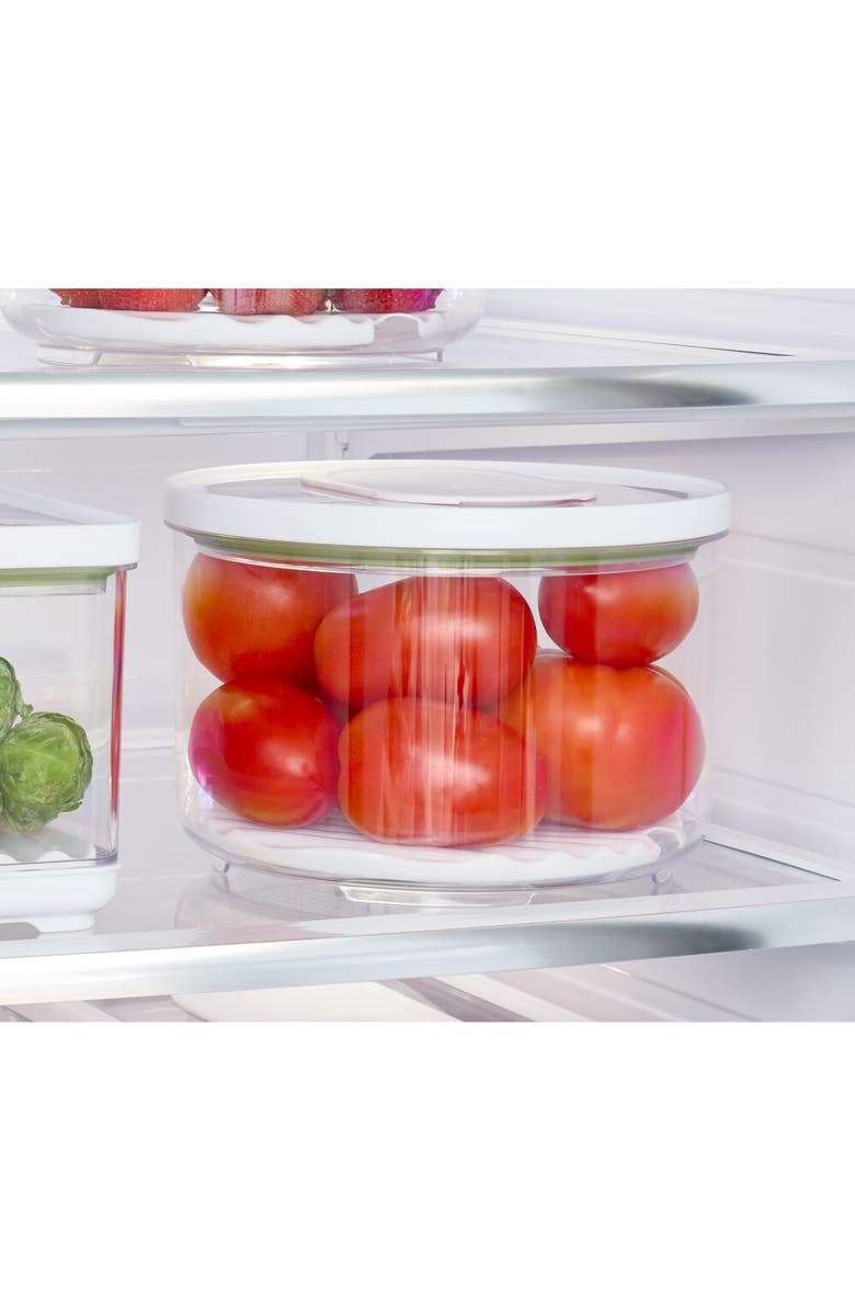 iDesign Round Produce Bin with Drainage Tray and Lid - Set of 4 - Clear, Alternate, color, 