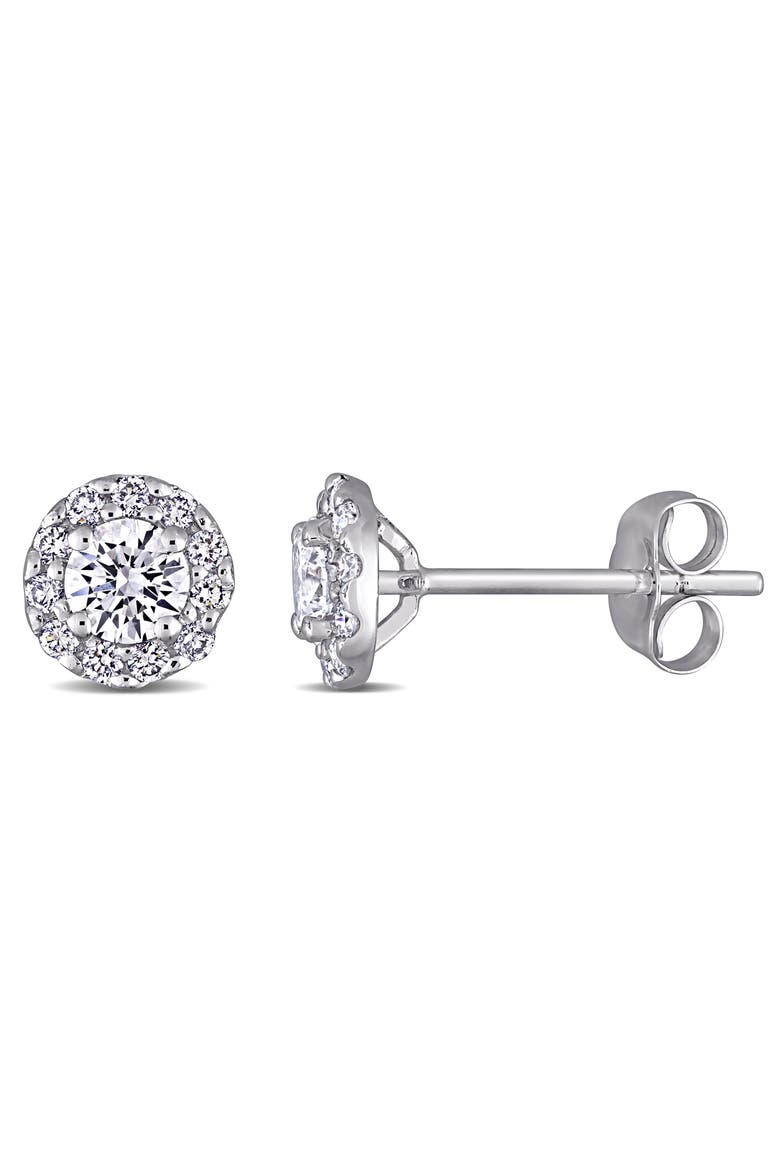 Lab-Grown Diamond Halo Stud Earrings 14k, Main, color, White Gold