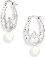 Simone Rocha Faux Pearl Claddagh Hoop Earrings