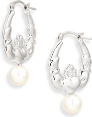 Simone Rocha Faux Pearl Claddagh Hoop Earrings