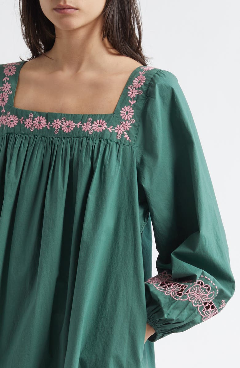 MILLE Lovina Embroidered Detail Long Sleeve Cotton Shift Dress, Alternate, color, Palm Eyelet