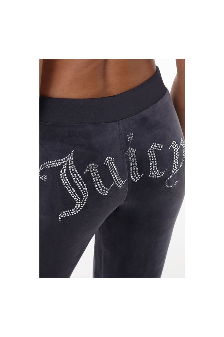 Rib Waist Long Velour Pant With Back Bling, Titanium, Alternate, color, TITANIUM