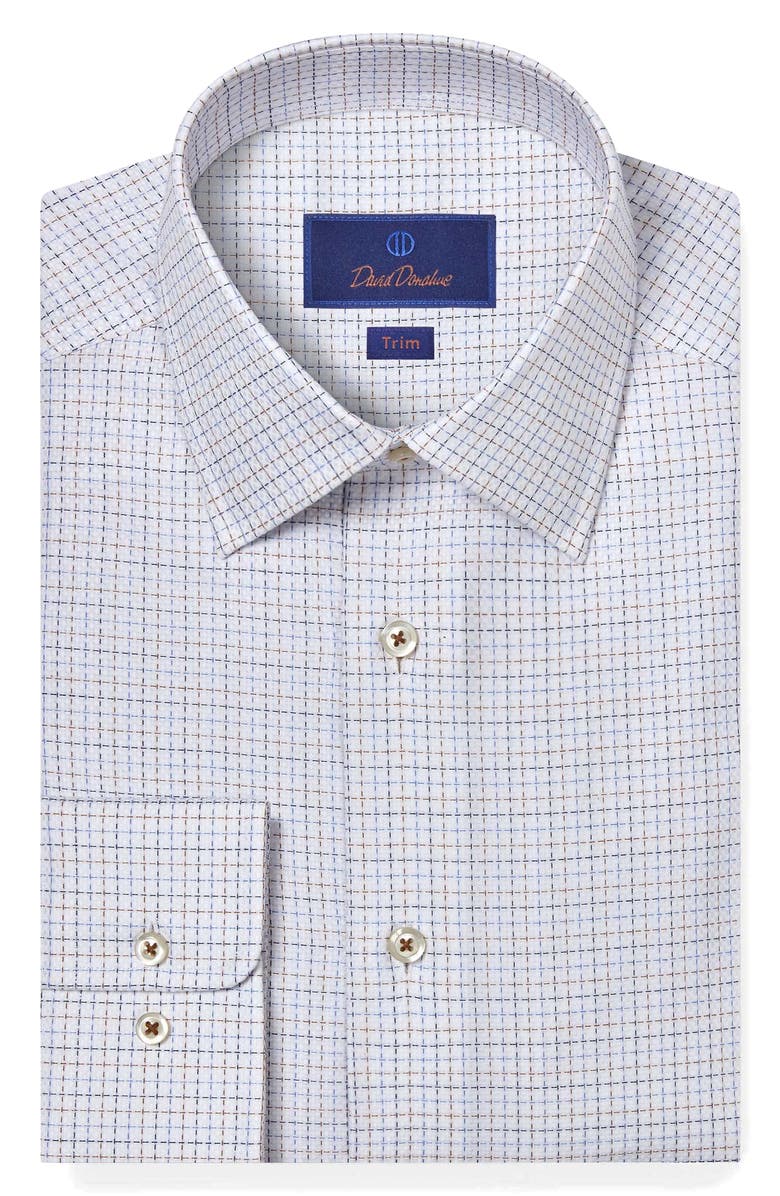 David Donahue Trim Fit Dobby Check Dress Shirt, Main, color, 
